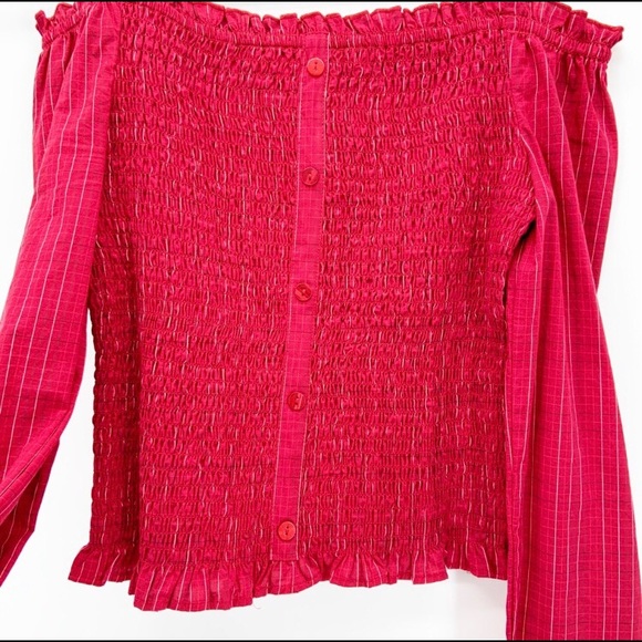 Aeropostale off shoulder smocked plaid crop top - Picture 3 of 5